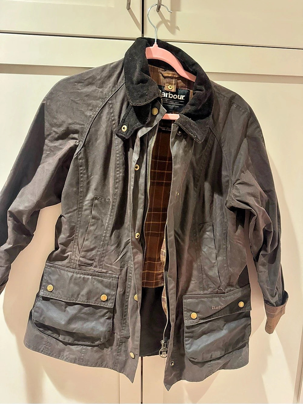 Barbour Bedale Plaid-Lined Jacket Black Size Medium